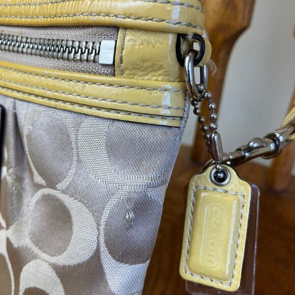 COACH Vtg Y2K Khaki Tan & Yellow POPPY Signature C Sateen Mini Crossbody Purse - Picture 3 of 16
